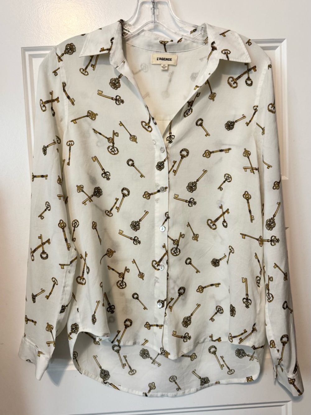 L’AGENCE Holly Key Print Blouse Size Small Button Front Top